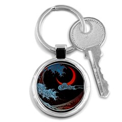 Night In The Ocean Red Waves Art Moon Dark Japanese Wave Key Chain (round) by Perong