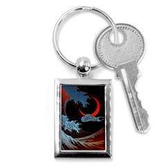 Night In The Ocean Red Waves Art Moon Dark Japanese Wave Key Chain (rectangle) by Perong