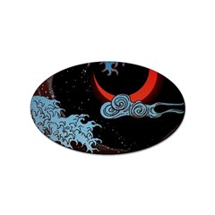 Night In The Ocean Red Waves Art Moon Dark Japanese Wave Sticker (oval) by Perong