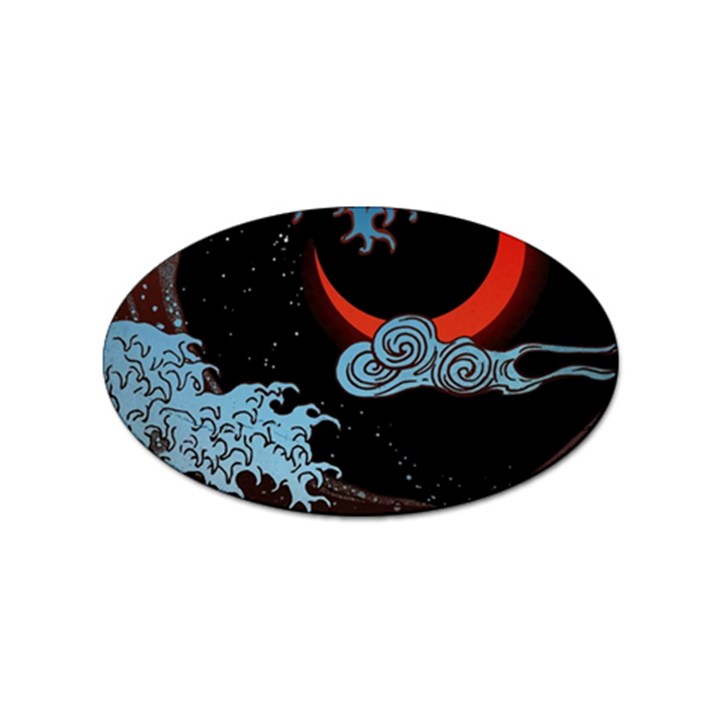 Night In The Ocean Red Waves Art Moon Dark Japanese Wave Sticker Oval (100 pack)