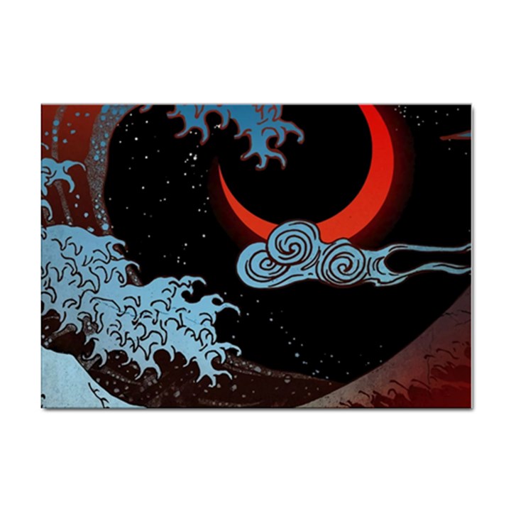 Night In The Ocean Red Waves Art Moon Dark Japanese Wave Sticker A4 (100 pack)