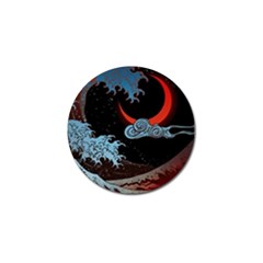 Night In The Ocean Red Waves Art Moon Dark Japanese Wave Golf Ball Marker (10 Pack) by Perong