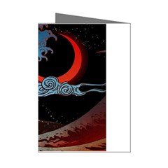 Night In The Ocean Red Waves Art Moon Dark Japanese Wave Mini Greeting Cards (pkg Of 8)