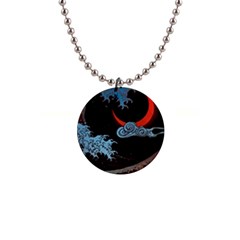 Night In The Ocean Red Waves Art Moon Dark Japanese Wave 1  Button Necklace by Perong