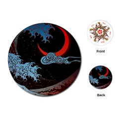 Night In The Ocean Red Waves Art Moon Dark Japanese Wave Playing Cards Single Design (round)