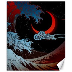 Night In The Ocean Red Waves Art Moon Dark Japanese Wave Canvas 8  X 10 