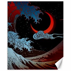 Night In The Ocean Red Waves Art Moon Dark Japanese Wave Canvas 16  X 20  by Perong