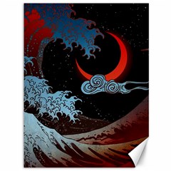 Night In The Ocean Red Waves Art Moon Dark Japanese Wave Canvas 36  X 48  by Perong