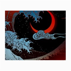 Night In The Ocean Red Waves Art Moon Dark Japanese Wave Small Glasses Cloth (2 Sides) by Perong