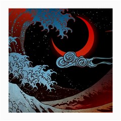 Night In The Ocean Red Waves Art Moon Dark Japanese Wave Medium Glasses Cloth by Perong