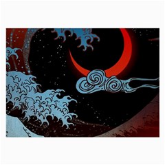 Night In The Ocean Red Waves Art Moon Dark Japanese Wave Large Glasses Cloth by Perong