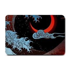 Night In The Ocean Red Waves Art Moon Dark Japanese Wave Small Doormat by Perong