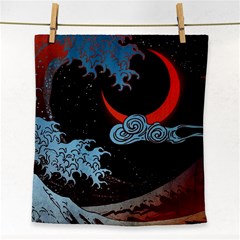 Night In The Ocean Red Waves Art Moon Dark Japanese Wave Face Towel by Perong