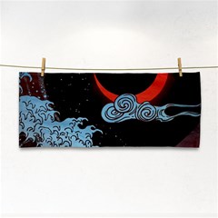 Night In The Ocean Red Waves Art Moon Dark Japanese Wave Hand Towel