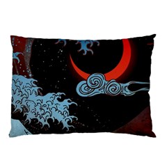 Night In The Ocean Red Waves Art Moon Dark Japanese Wave Pillow Case by Perong