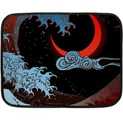 Night In The Ocean Red Waves Art Moon Dark Japanese Wave Two Sides Fleece Blanket (mini) by Perong