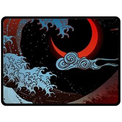 Night In The Ocean Red Waves Art Moon Dark Japanese Wave Fleece Blanket (large) by Perong