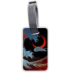 Night In The Ocean Red Waves Art Moon Dark Japanese Wave Luggage Tag (one Side) by Perong