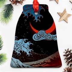 Night In The Ocean Red Waves Art Moon Dark Japanese Wave Ornament (bell)