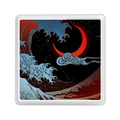 Night In The Ocean Red Waves Art Moon Dark Japanese Wave Memory Card Reader (square) by Perong