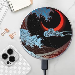 Night In The Ocean Red Waves Art Moon Dark Japanese Wave Wireless Fast Charger(white) by Perong