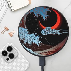 Night In The Ocean Red Waves Art Moon Dark Japanese Wave Wireless Fast Charger(black) by Perong