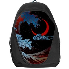 Night In The Ocean Red Waves Art Moon Dark Japanese Wave Backpack Bag by Perong