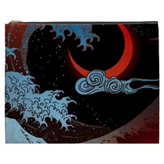 Night In The Ocean Red Waves Art Moon Dark Japanese Wave Cosmetic Bag (xxxl) by Perong