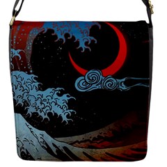 Night In The Ocean Red Waves Art Moon Dark Japanese Wave Flap Closure Messenger Bag (s) by Perong