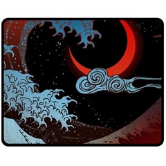 Night In The Ocean Red Waves Art Moon Dark Japanese Wave Two Sides Fleece Blanket (medium) by Perong