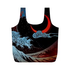 Night In The Ocean Red Waves Art Moon Dark Japanese Wave Full Print Recycle Bag (m) by Perong