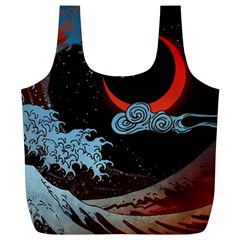 Night In The Ocean Red Waves Art Moon Dark Japanese Wave Full Print Recycle Bag (xl) by Perong