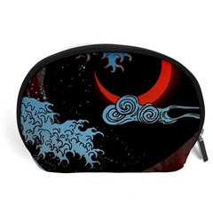 Night In The Ocean Red Waves Art Moon Dark Japanese Wave Accessory Pouch (large) by Perong