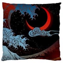 Night In The Ocean Red Waves Art Moon Dark Japanese Wave Standard Premium Plush Fleece Cushion Case (two Sides) by Perong