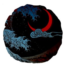 Night In The Ocean Red Waves Art Moon Dark Japanese Wave Large 18  Premium Flano Round Cushions