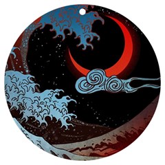 Night In The Ocean Red Waves Art Moon Dark Japanese Wave Uv Print Acrylic Ornament Round by Perong