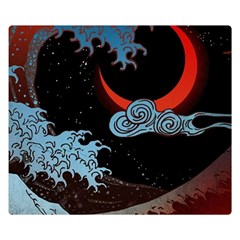 Night In The Ocean Red Waves Art Moon Dark Japanese Wave Two Sides Premium Plush Fleece Blanket (kids Size) by Perong