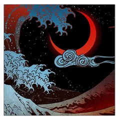 Night In The Ocean Red Waves Art Moon Dark Japanese Wave Square Satin Scarf (36  X 36 ) by Perong