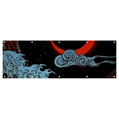 Night In The Ocean Red Waves Art Moon Dark Japanese Wave Banner And Sign 12  X 4  by Perong