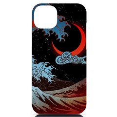 Night In The Ocean Red Waves Art Moon Dark Japanese Wave Iphone 14 Plus Black Uv Print Case by Perong