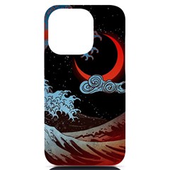 Night In The Ocean Red Waves Art Moon Dark Japanese Wave Iphone 14 Pro Black Uv Print Case by Perong