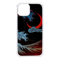 Night In The Ocean Red Waves Art Moon Dark Japanese Wave Iphone 14 Tpu Uv Print Case by Perong