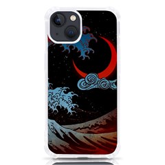 Night In The Ocean Red Waves Art Moon Dark Japanese Wave Iphone 13 Tpu Uv Print Case by Perong