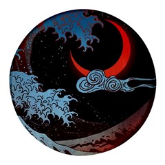 Night In The Ocean Red Waves Art Moon Dark Japanese Wave Round Glass Fridge Magnet (4 Pack) by Perong