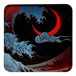 Night In The Ocean Red Waves Art Moon Dark Japanese Wave Square Glass Fridge Magnet (4 pack) Front