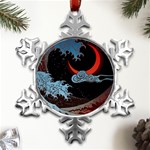 Night In The Ocean Red Waves Art Moon Dark Japanese Wave Metal Small Snowflake Ornament Front