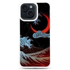 Night In The Ocean Red Waves Art Moon Dark Japanese Wave Iphone 15 Plus Tpu Uv Print Case by Perong