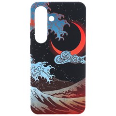 Night In The Ocean Red Waves Art Moon Dark Japanese Wave Samsung Galaxy S24 6 2 Inch Black Tpu Uv Case by Perong