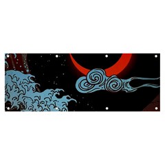 Night In The Ocean Red Waves Art Moon Dark Japanese Wave Banner And Sign 8  X 3  by Perong