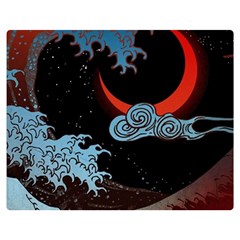 Night In The Ocean Red Waves Art Moon Dark Japanese Wave Premium Plush Fleece Blanket (medium) by Perong